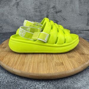 UGG Sport Yeah Slide Shoes kids Size 2 Neon Yellow Sandals Adjustable Strap